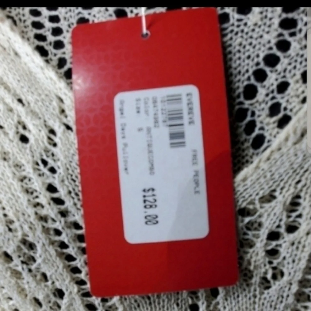 Free People Cream Crochet Knit Peasant Blouse